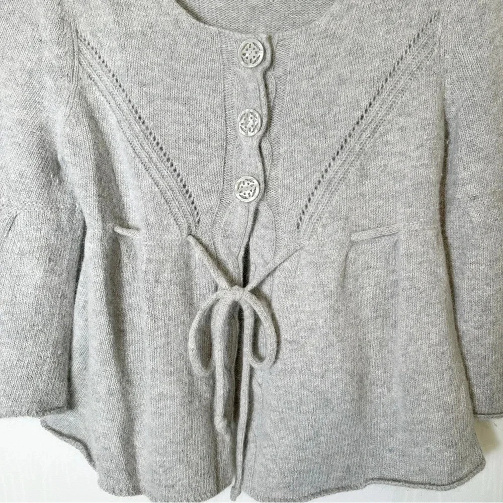 Sarah Spencer Gray Bell Sleeve Lambs Wool Rabbit Hair Cardigan Sweater Large Y2K